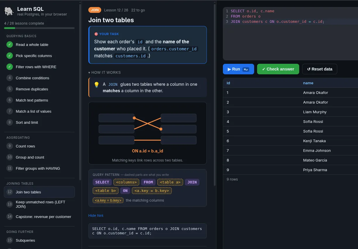 learn-sql: Interactive SQL Learning App