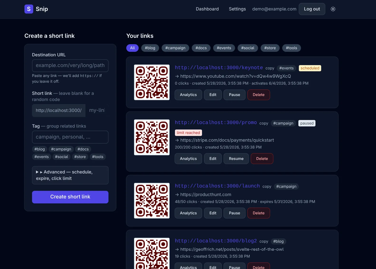 Snip: Self-Hosted URL Shortener